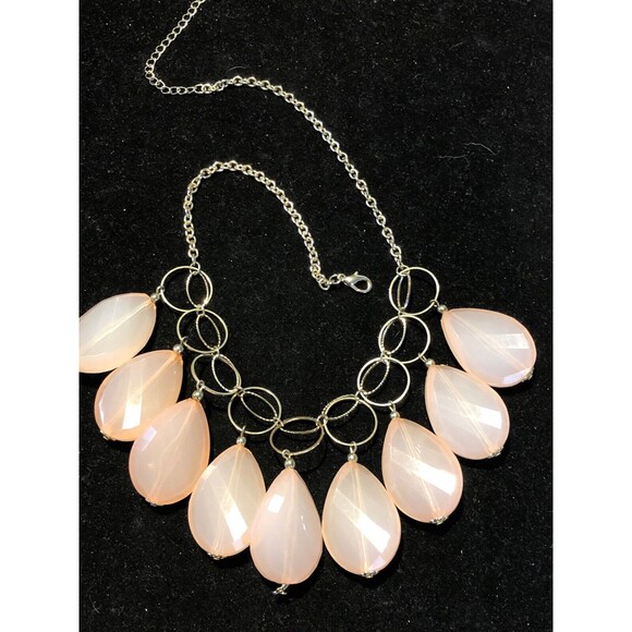 Pretty Pink/Coral  Beaded Teardrop Drop Dangle Necklace Bib Statement 21” - Picture 1 of 5